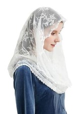 Lace Chapel Veil Leaf-Shaped Cream White Mantilla Infinity Veil Latin Mass M14