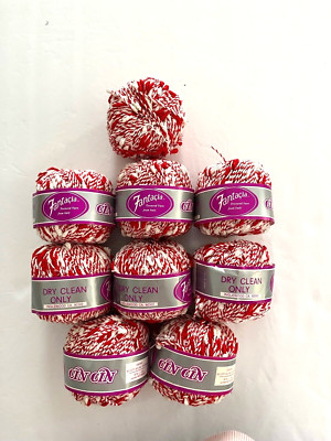 New Fantacia Italy Textured  Cin Cin Red/White Yarn 1.75oz ea. Lot of 8+Balls