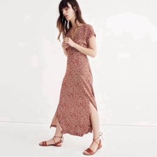 Madewell Terracotta Woodblock Floral V-Neck Front Maxi Dress Size 6
