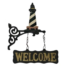 Cast Iron Lighthouse Welcome Sign Coastal Beach Nautical Wall Sea Art Hanging