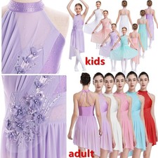 Women Girls Ballerina Ballet Leotard Dress Irregular Figure Skating Dancewear