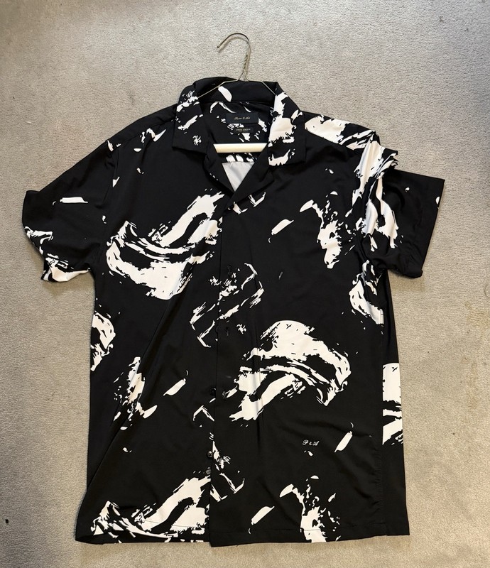Porter & Ash Men's S Black/White Abstract Stretch Spandex Button-Up Shirt