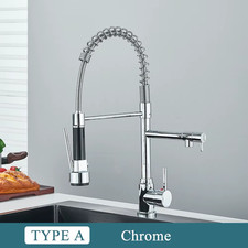 Chrome Kitchen Faucet Swivel Single Handle Sink Pull Down Sprayer Mixer Tap