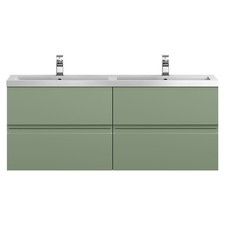 Hudson Reed Urban Satin Green 600mm Wall Hung 2 Drawer Vanity Unit and Twin Poly