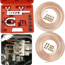 Brake Line Repair Kit 3/16 + 1/4 25 FT Copper Pipe Flaring Tool 32 Nuts Fittings