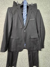 Suit Set Mens Medium Black 2 Piece Jacket Pants Formal Notch Lapel T1907-25