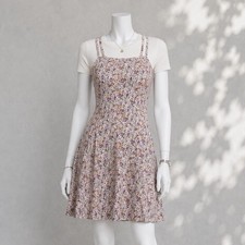 Pact Fresh Flowers Dress S Organic Cotton Floral Fit Flare Strappy Mini