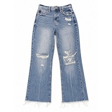 Kancan High Rise Wide Leg Distressed Jeans Raw Hem 100 Cotton Size 1/24