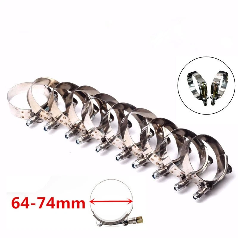 Abrazadera de acoplador de manguera de tubo turbo cromado de 2,5" (64-74 mm) 10 piezas perno en T Foto 3 de 4