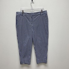 Talbots Perfect Crop Pants Blue Check Gingham Size 14P Womens Preloved