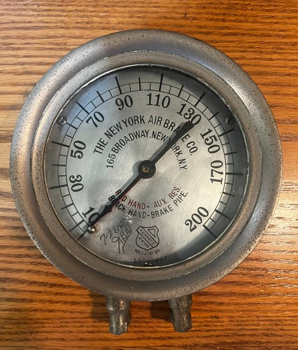 New York  Air Brake Gauge Ashcroft Steam Locomotive Brass Inspected Bus 123