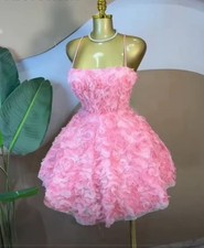 Rose Floral Spaghetti Strap Lace Up Back Midi Mini A-line Dress Birthday Dress