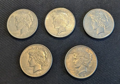(5) 1922-P Peace Silver Dollars - Premium High Grade Coins Luster XF-AU (a)