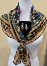 Vintage Scarf Flowers Gold 100  Silk 29 X 29 Neck Hair Bag Blouse WRAP