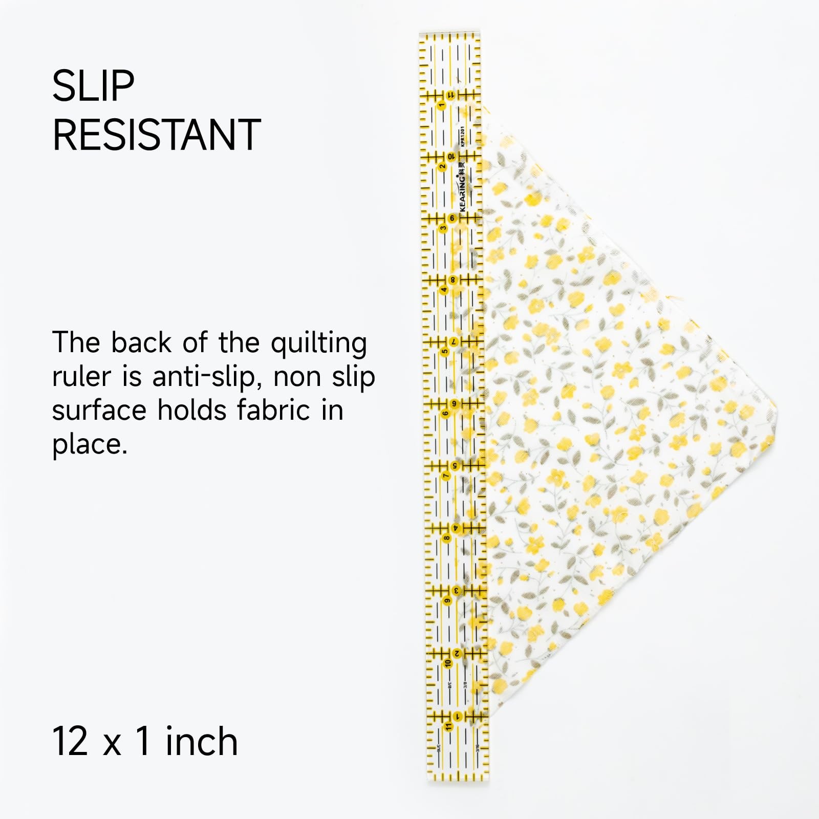 KEARING 4x1/2 12x1/2 Non-Slip Acrylic Quilting & Sewing Ruler Set Fabric