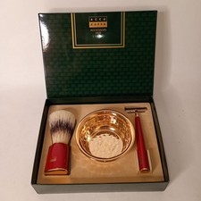 Acca Kappa Set uomo Kit rasatura pennello rasoio ciotola ottone placcato oro