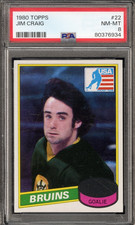 1980 Topps #22 Jim Craig RC - PSA NM-MT 8 - Boston Bruins - CENTERED - VSCARDS