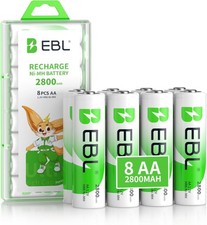 EBL AA Rechargeable Batteries 2800mAh, 8 Counts High Performance 1200 Tech Ni-MH 19.99 per battery