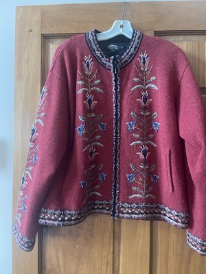 ICELANDIC DESIGN FLORAL ZIP FRONT LINED SWEATER JACKET POCKETS