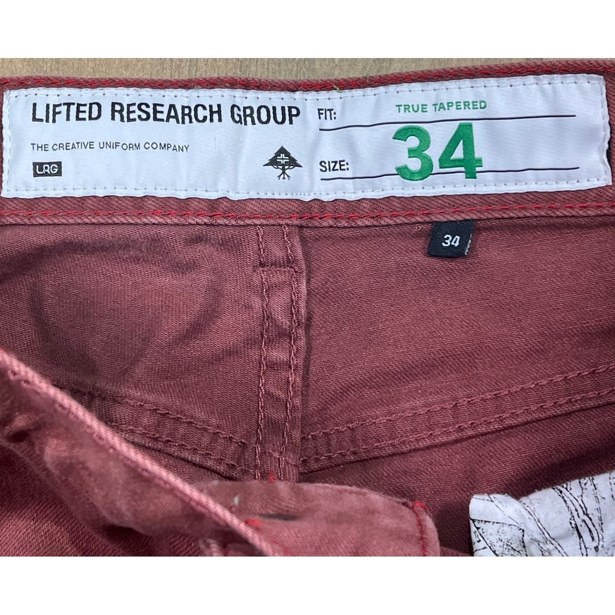 LRG Lifted Research Group True Tapered Pants Burgundy Wine Mens 34 Streetwear View 4
