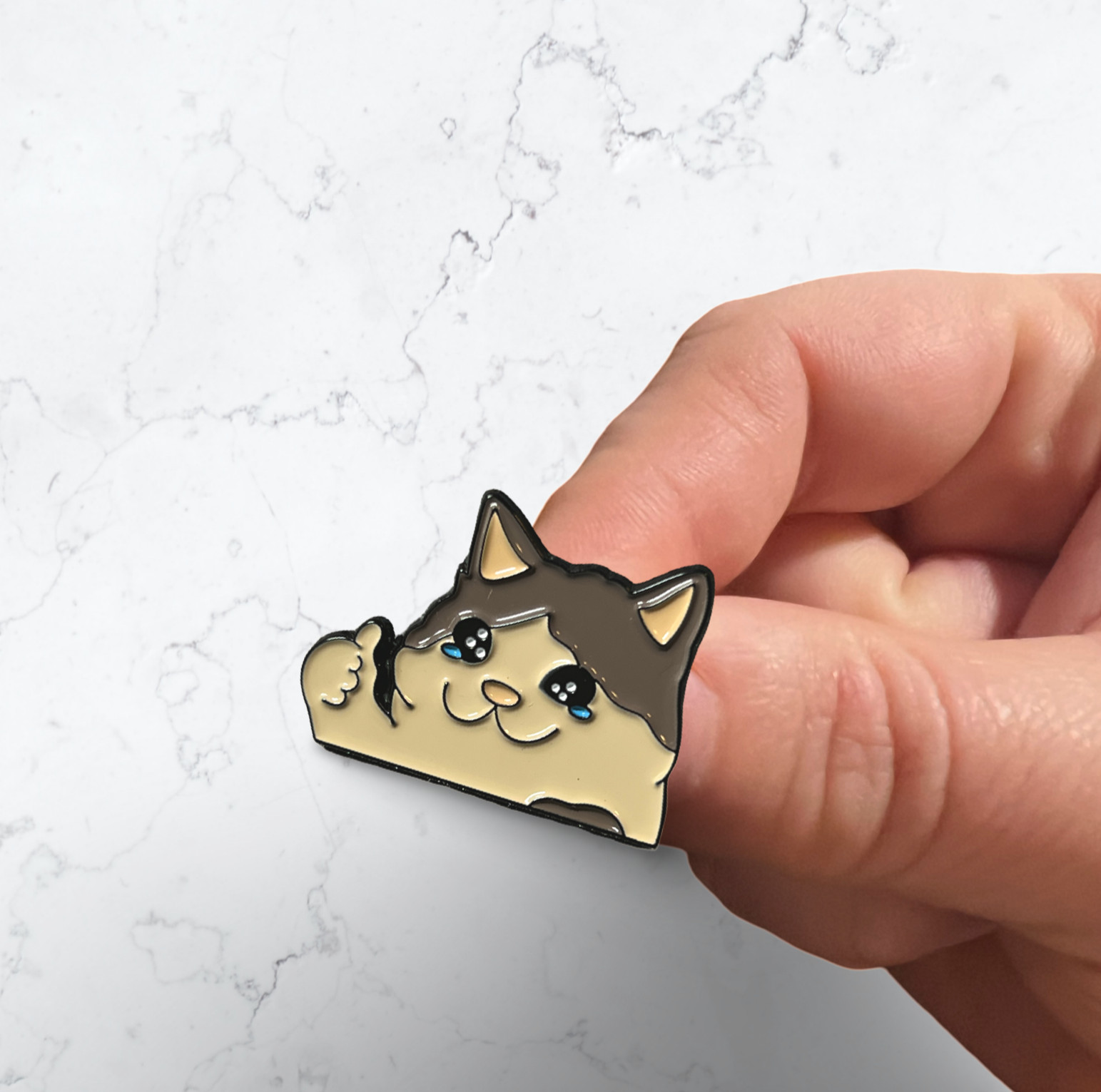 Crying Thumbs Up Cat Meme Enamel Pin – Funny Cute Sad Kitty Lapel Badge