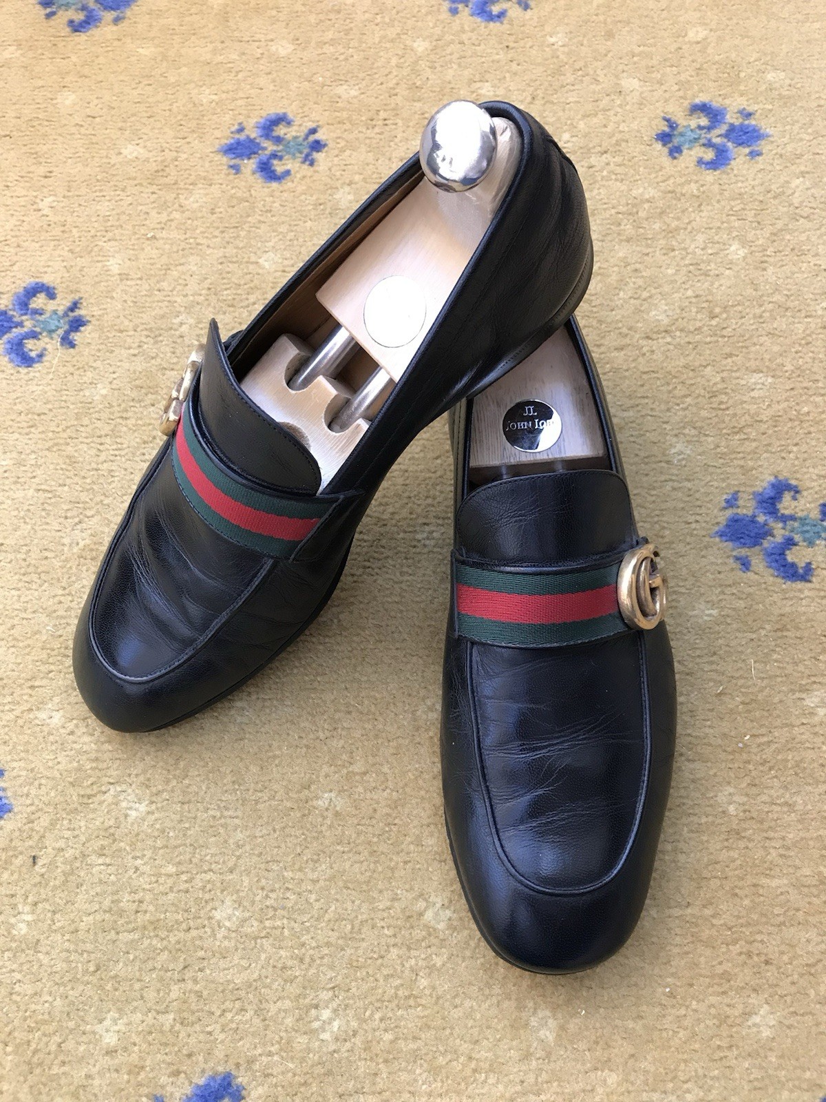 Gucci Leather Donnie Double G Web Green Red Shoes Loafers Mens US 8 UK 7.5 41.5 thumbnail 4