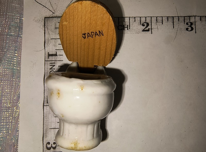3" Porcelain Toilet Potty Hinged Wood Lid Made In Japan Dollhouse Vintage VTG