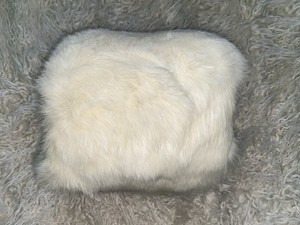 White/Ivory Genuine Rabbit Fur, Satin Hand Muff Formal Women's Vintage Accessory