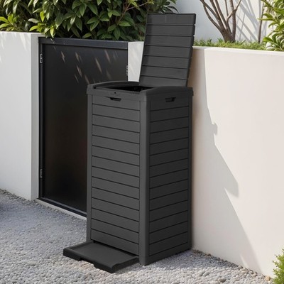 31 Gallon Large Outdoor Trash Bin, Waterproof Resin Garbage Can with Lid & Drip