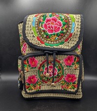 New Embroidered Backpack W Pink Flowers 3 Exterior Pockets