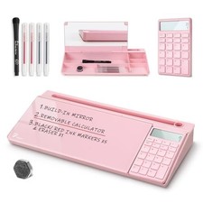 Glass Desk Whiteboard 17x6 in with Calculator Marker Set