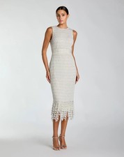 Mac Duggal 94048 White Pearl Embellished Sleeveless Midi Dress Sz 10 NEW