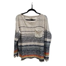 Rip Curl Womens Large Striped Knit Pullover Sweater Cream Blue Orange Beachy