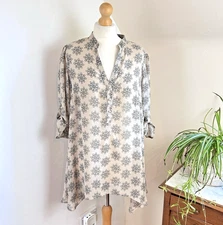 Marks & Spencer M & S Blouse UK 16 Beige Black Sheer Chiffon romantic Feminine