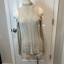 MICHAEL KORS Beige Cable Knit Mock Neck Cold Shoulder Long Sleeve Sweater Size S