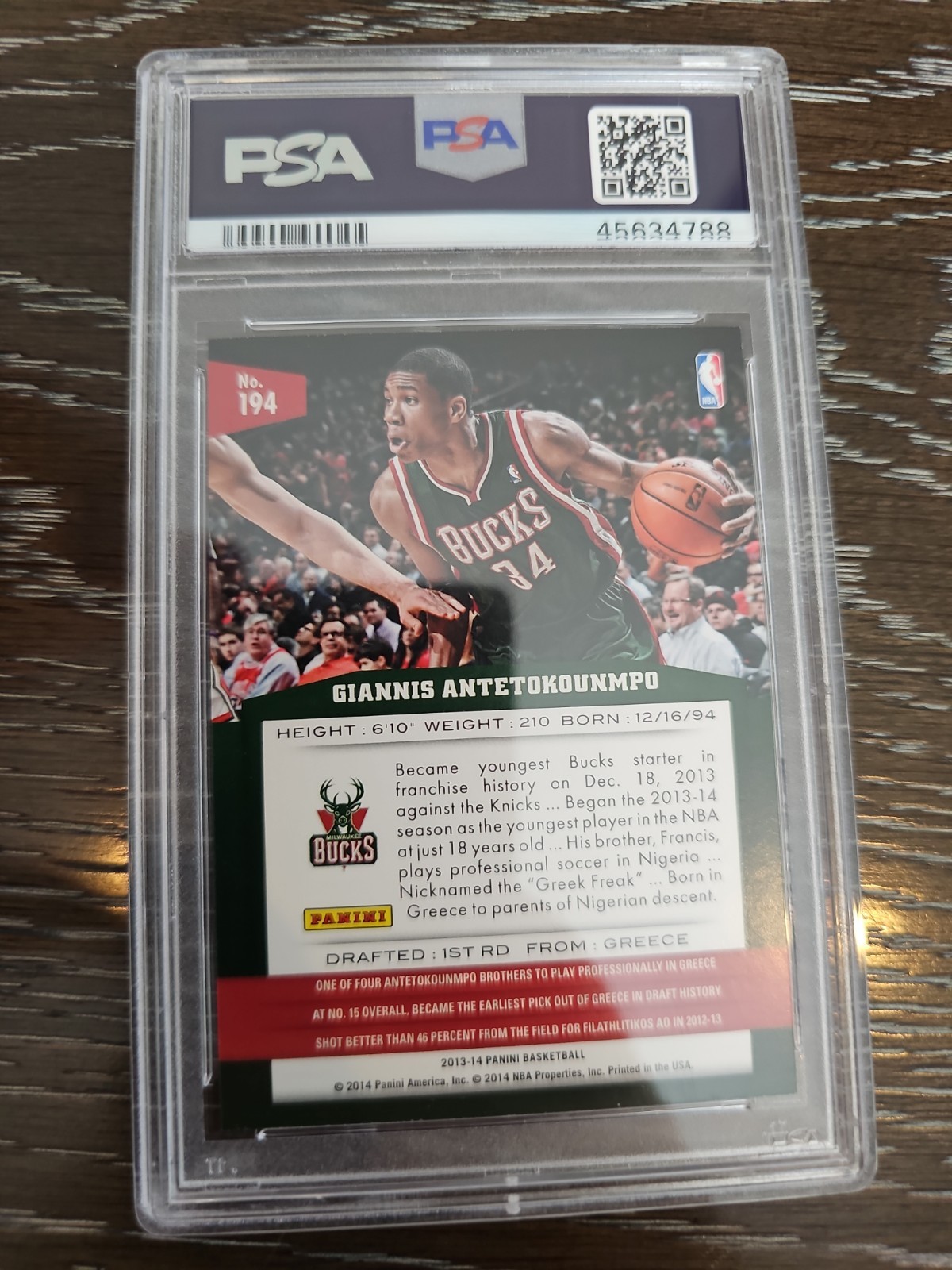 PSA 10 2013-14 Panini #194 Giannis Antetokounmpo BUCKS ROOKIE CARD RC PSA 10 view 2