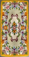 Shillcraft Rug Readicut Floral Handmade Wool Hooked Carpet 26x53 USA Vintage