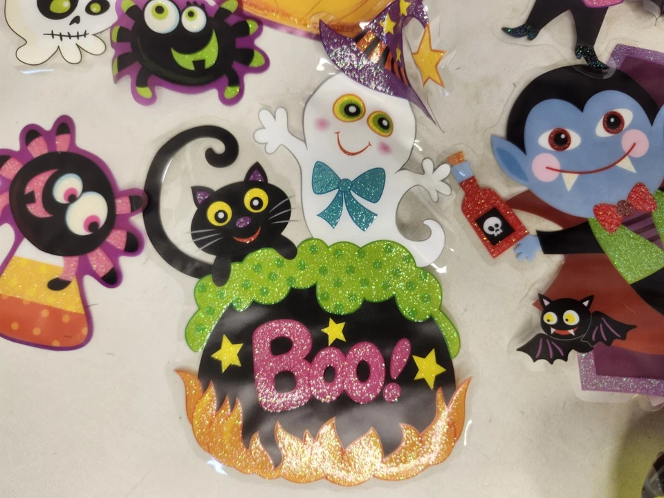 HALLOWEEN Vinyl Window Clings Lot Decor Vampire Bats Pumpkin Witch Frankenstein - Image 3 of 4