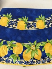French Provencal 100 Cotton Tablecloth Lemons Blue Round 71" Made in France