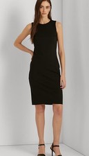 Lauren Ralph Lauren Black Sleeveless Maxi Dress Cotton Knit Stretch Slit Sz Med