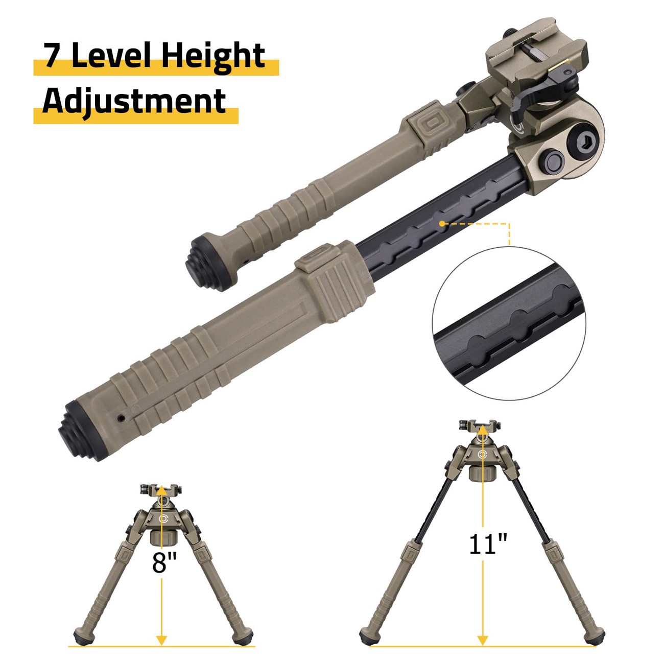 8"-11" Tactical Rifle Bipod Quick Release & 360° Swivel For Picatinny Rail Mount