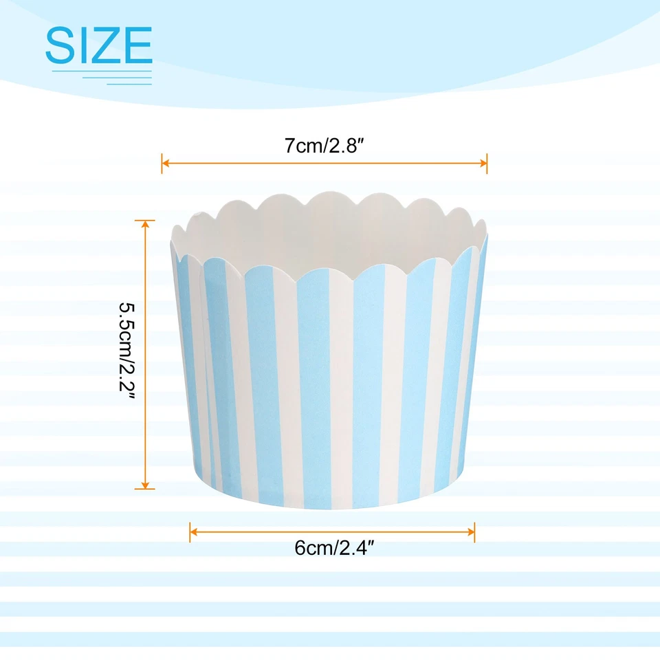 50Pcs Papierbackförmchen 6oz Cupcake Muffins Liner Wrapper Nadelstreifen Blau - Bild 2 von 4
