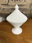 Vintage Westmoreland Milk Glass White English Hobnail Pedestal Lidded Candy Dish