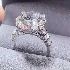 6.45 Ctw Round Cut Moissanite Hidden Halo Engagement Ring 14K White Gold Plated