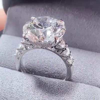 6.45 Ctw Round Cut Moissanite Hidden Halo Engagement Ring 14K White Gold Plated