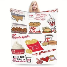 Chick-fil-a Themed Flannel Blanket - Soft, Breathable, Lightweight 50*60in