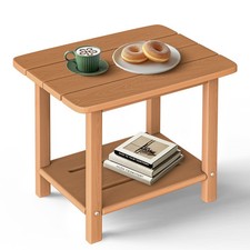 Outdoor 2-Tier Side Table HDPE Patio End Table with Shelf