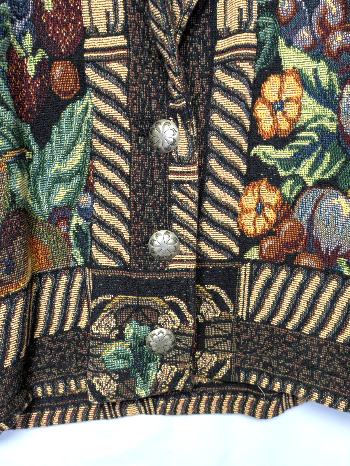 Blazer giacca arazzo pony dipinto stampa frutta donna taglia unica made in USA