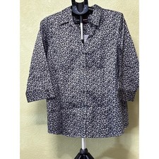 212 Collection Leopard Print Button Down Shirt Gray Black Woman Stretch 1X