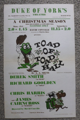 Toad Of Toad Hall  AA Milne Kenneth Grahame London Christmas Theatre Poster 1971